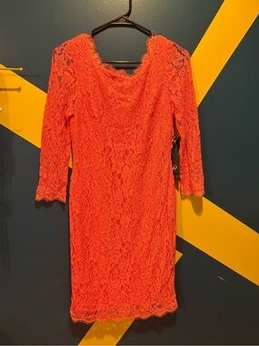 Adrianna Papell Coral Lace Long Sleeve Dress NWT